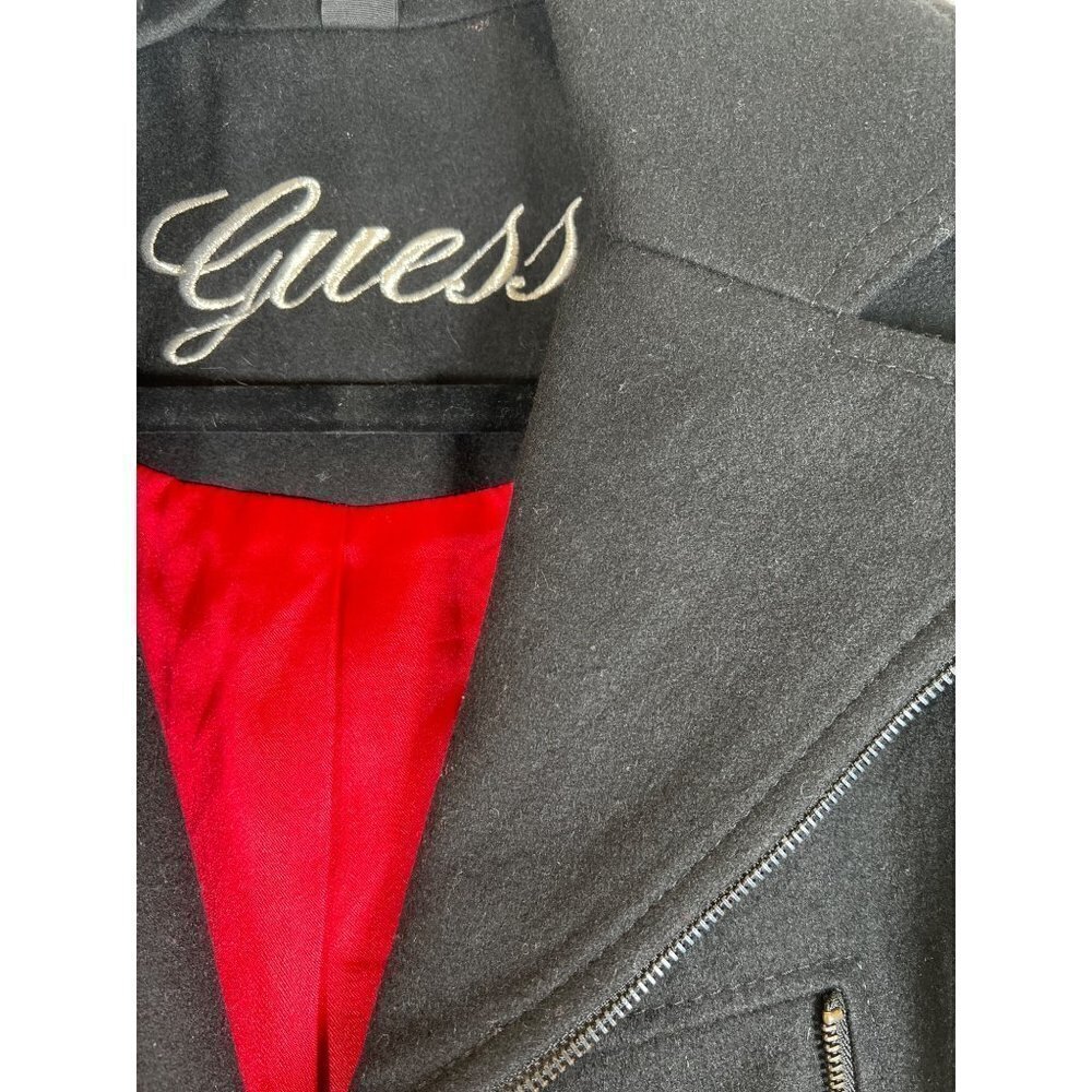 Guess Size XS Navy Wool Jacket DB Button Zip Cross between Moto Peacoat Military - Picture 9 of 16